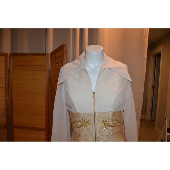 1960s  Dress Vintage Glitzy Gold with Cream Hollywood Starlett to Queen of House - Picture 4 of 7